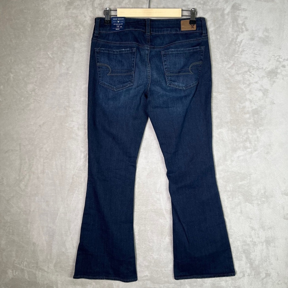 American Eagle Artist Flare AEO Denim Stretch Low Rise Jeans Y2K Women 10 Short - Picture 2 of 12